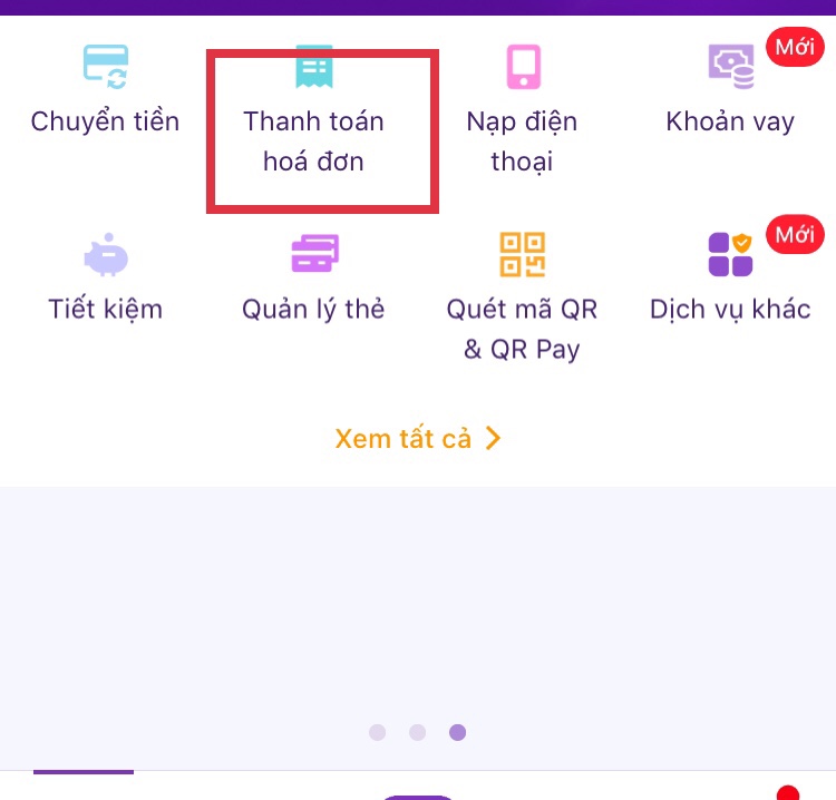 Chọn thanh toán hóa đơn